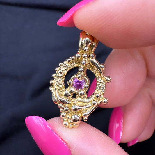 18K Yellow Gold & Ceylon Pink Sapphire Circle of Life Pendant (Pendant Only)