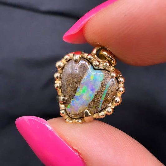 9K Yellow Gold Australian Opal Striped Heart Pendant