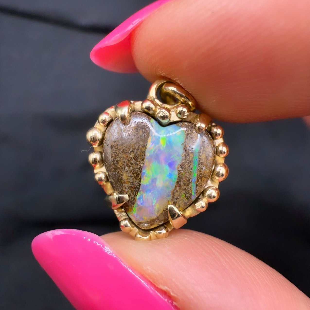 9K Yellow Gold Australian Opal Striped Heart Pendant