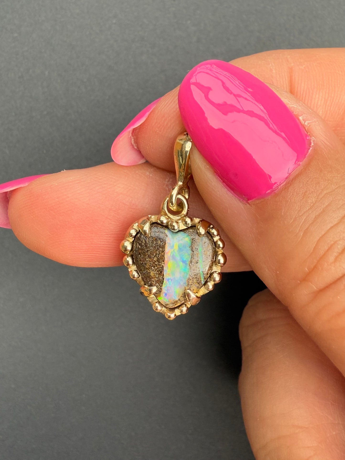 9K Yellow Gold Australian Opal Striped Heart Pendant