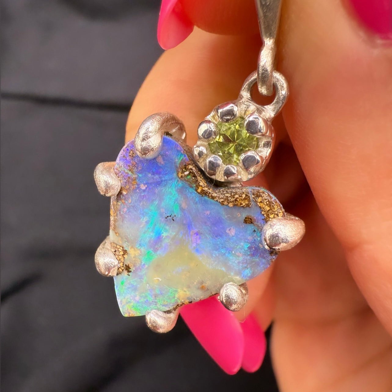 Australian Opal & Peridot Heart Pendant (Sterling Silver)