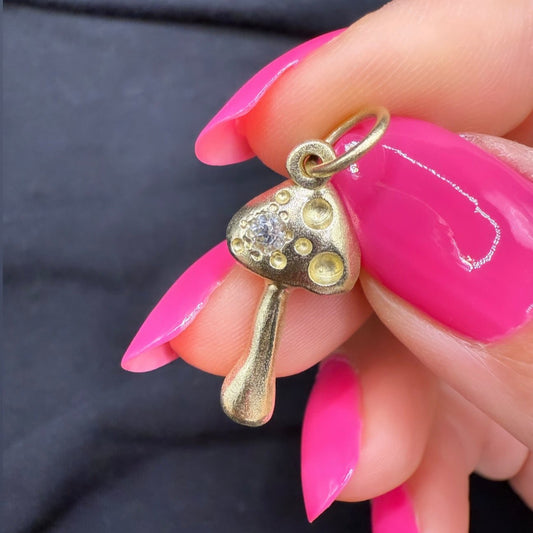 9K Yellow Gold "Long Stem" Mushroom Pendant