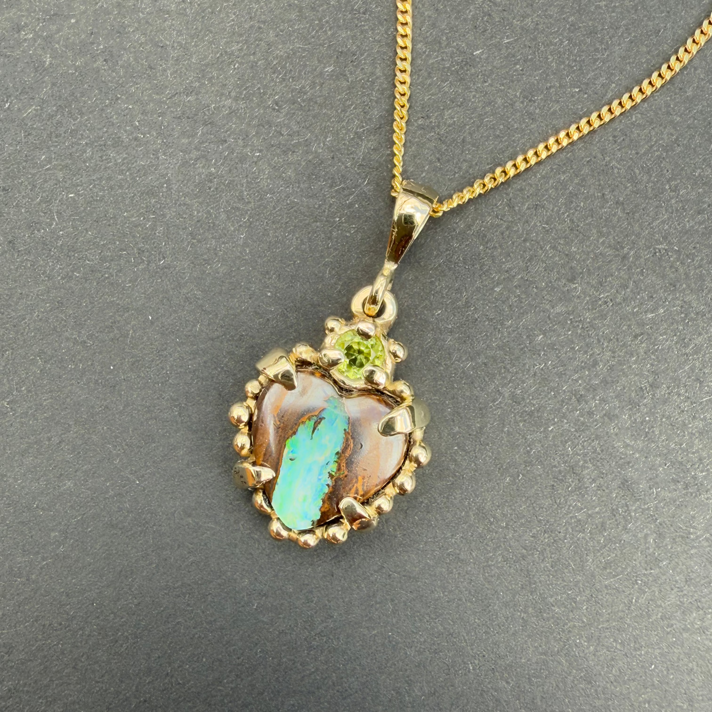 9K Yellow Gold Australian Opal & Peridot Heart Pendant